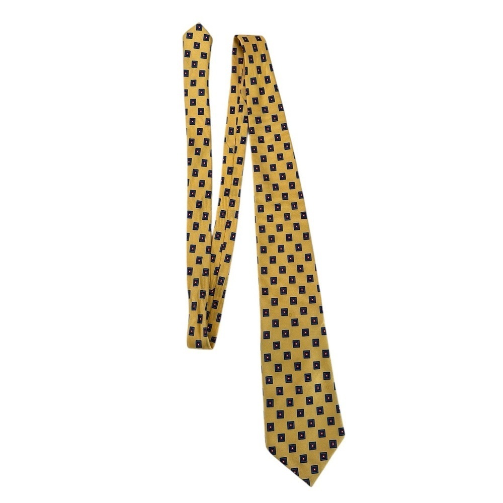 Lauren by Ralph Lauren Men's 100% Silk Geometric Neck Tie Yellow Blue 4" x 57"